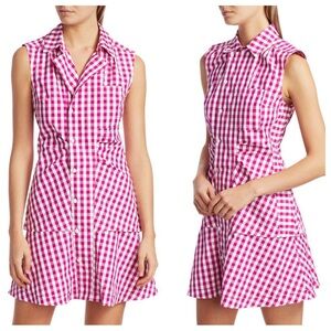 Derek Lam 10 Crosby Satina Gingham Shirt Dress Pink Purple White Check SZ 16